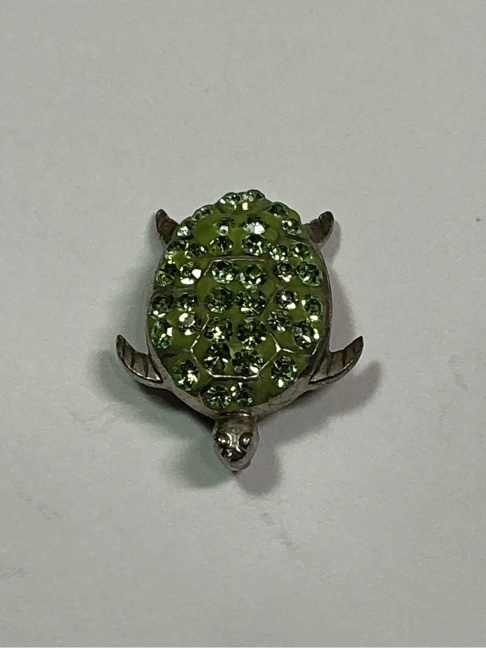 Sterling Silver Green Crystal Turtle Pendant Necklace Charm